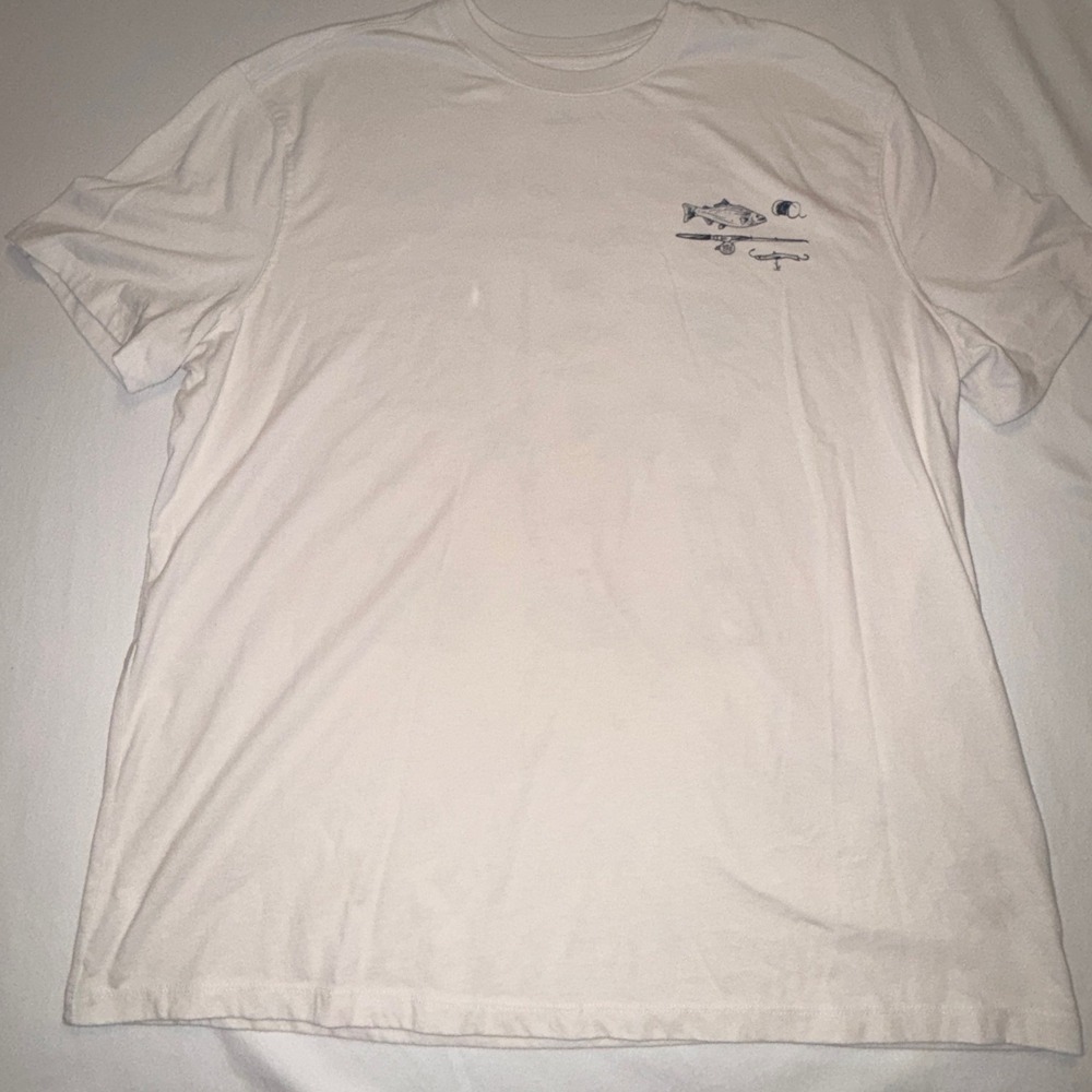 Goodfellow & Co Fishing Graphic Tee Men M Ivory Excellent Short Sleeve Cotton